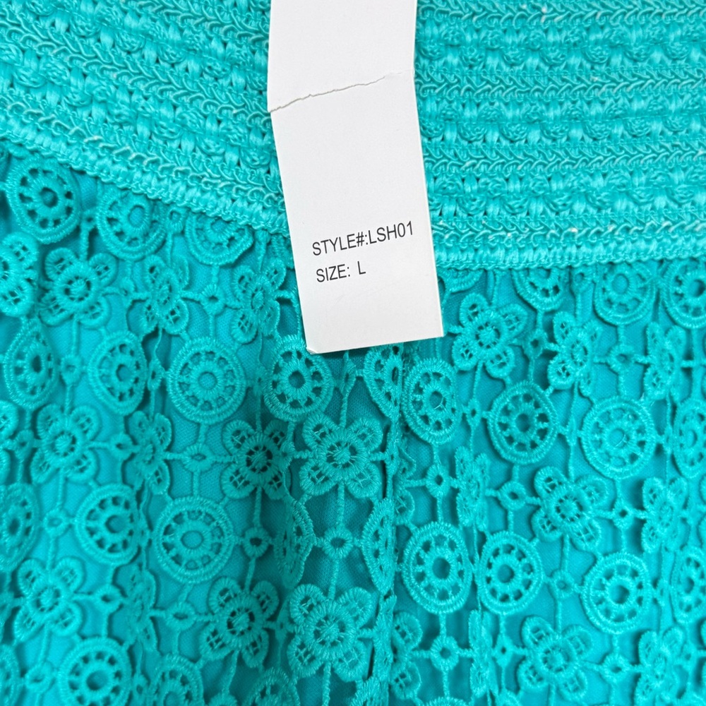 Kathy Womens Large Turquoise Knit Stretch Elastic Waist Shorts Boho Blue Crochet - Picture 6 of 9